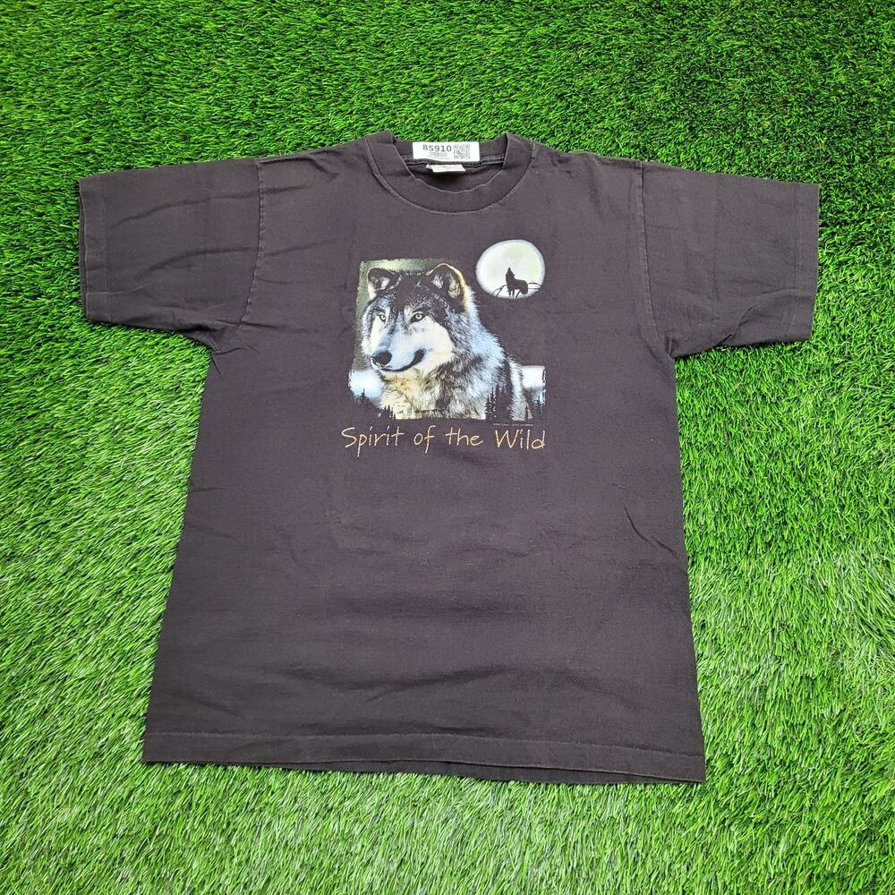 Vintage 90s Howling Wolf Shirt M/L 19x26 Black Wilderness